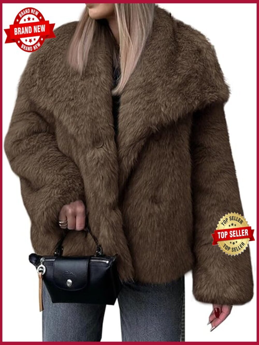Faux Fur Coat Winter Shaggy Oversized Lapel Jacket Warm Fuzzy Outerwear